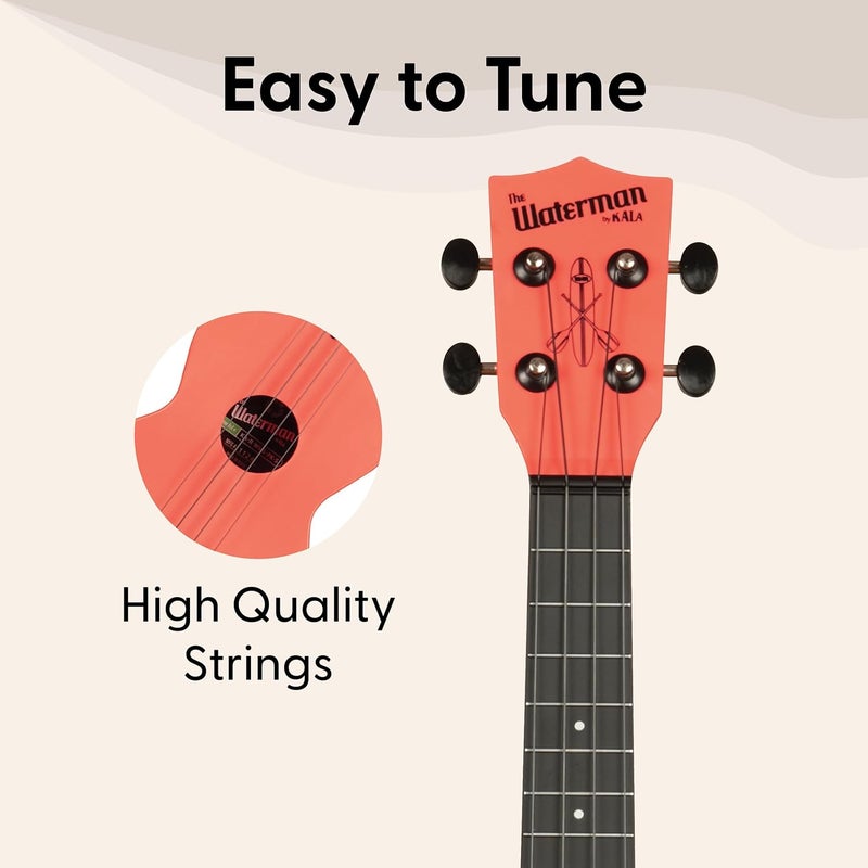 Kala Recycled Soprano Waterman Ukulele Durable, Travel-Ready Instrument - Pink Dusk - Image 4